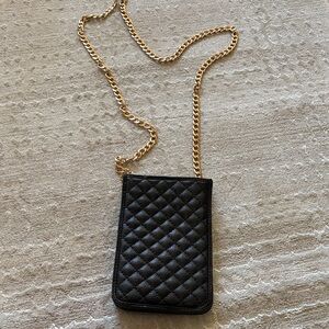 Black Quilted Crossbody Bag with Gold Chain